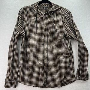 Express Hoodie Mens M Checkered Flannel Button Sweatshirt Jacket draw strings